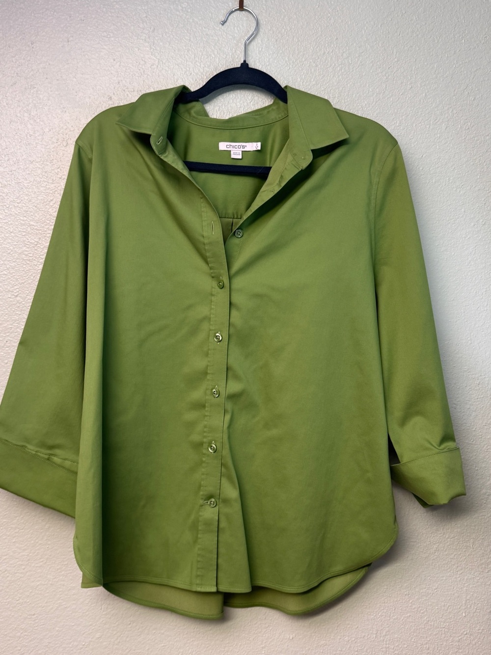 Chico's Olive-Green Button Front Collared Blouse
